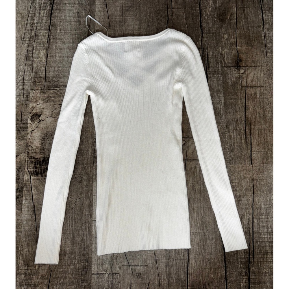 Hippie Rose Womens Winter White Ribbed V-Neck Strappy Long Sleeve Top XS - Picture 5 of 5